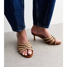Vegan Heeled Sandals New Look New Look Women's Wide Fit Camel Raffia Look Kitten Heel Sandals - Camel