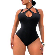 Shein Womens Sexy Slim Fit Solid Color Halter Bodysuit Summer