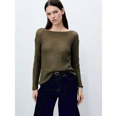 Mango Överdelar Mango Openwork Knit Boat Neck Sweater Dam - Beige/Khaki