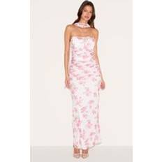Pink floral dress PrettyLittleThing Floral Scarf Detail Ruched Maxi Dress - Pink