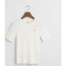 Mesh - Sweatshirts Jumpers Gant Cotton Cable Knit Short Sleeve Logo Jumper - White