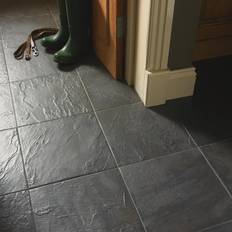 Wall Floor Tiles COLOURS Cirque Black Matt Stone Effect Ceramic Indoor Floor Tile Pack of 9 333mm