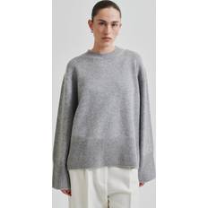 Second Female Dame Sweatere Second Female Alpha Knit Oneck Sweaters - Grey Melange