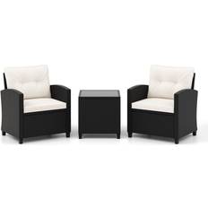 Costway 3 Piece Patio Furniture Rattan Conversation Set with Seat and Back Cushions - White Outdoor Lounge Set