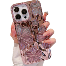 Shein Glitter Plated Vintage Minimalist Personality 3D Painting Floral Case for iPhone