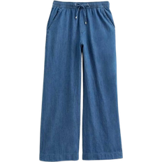 Denim Pull On Wide Leg Trousers - Mid Blue