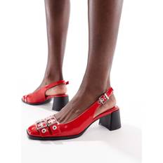 Stradivarius Røde Sko Med Høj Blokhæl Slingback Rem Og Spændedetalje
