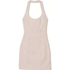 Bershka Halterneck Bengaline Mini Dress - Brown Stripe