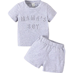 Shein Cotton Floral Gray Embossed Street Style Fashionable Baby Boy Outfit With Raised Patterns