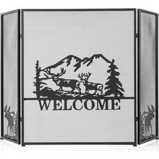 Fireplaces Costway 3-Panel Fireplace Folding Spark Guard Screen