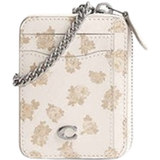 Coach Essential Chain Card Case With Floral Print - Silver/Chalk