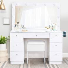 White vanity HomeStock 7-Drawers White Makeup Vanity Sets Dressing Table 15.8x46.1"