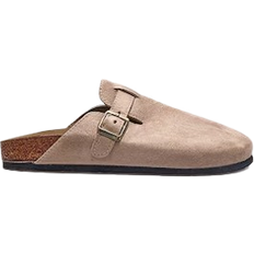 PrettyLittleThing Beige Faux Suede Buckled Mule Cloggs