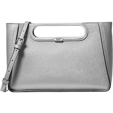 Michael Kors MK Chelsea Large Metallic Saffiano Leather Convertible Crossbody Bag Silver NS