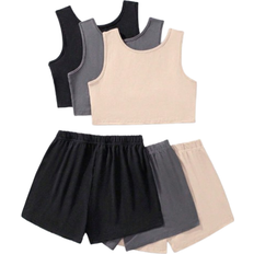 Shein Teen Girl pcsSet Casual Knitted Vest And Shorts Outfit In Multicolors For Summer
