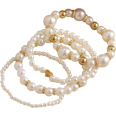 Shein 4pcs Simple And Sweet Multi-Layer Pearl Bracelet Set For Women, Daily Wear