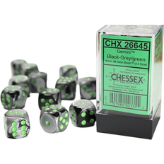 Chessex D6 Dice Gemini 16mm (12 Dice) BlkGrey/Green