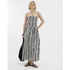 Natural - Women Dresses River Island Stripe Pleated Bandeau Midi Dress - Stone