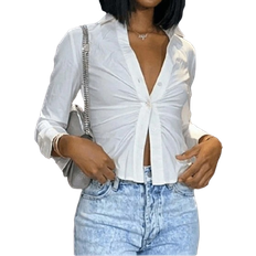 Shein Womens Solid Color Front Button Summer Elegant Shirt