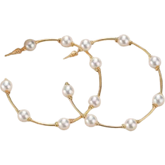 Shein Simple Big Circle Pearl Earrings, Fashionable Personalized Statement Earrings For Women