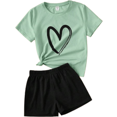 Shein Tween Girl Heart Printed TShirt and Shorts Set