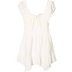 Bershka Shirred Milkmaid Mini Dress - Ecru