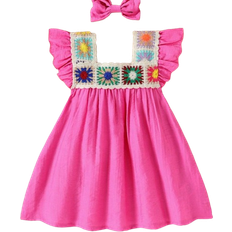 Polyamide Dresses Shein Baby Girl Simple Cute Summer New Style Knitted Flying Sleeve Dress