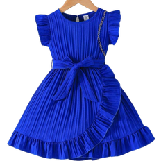 Shein Little Girls Comfortable Casual Ruffle Hem Dress With Accessories Belt Summer