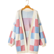 Checkered - Women Cardigans Shein Womens Cute And Casual Loose Fit Color Block Plaid Long Sleeve Cardigan For Autumn And Winter