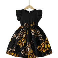 Shein Girls Summer Casual Dress With Ruffled Sleeves Bow And Floral Print