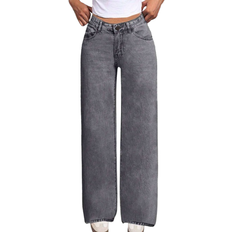 Shein Oversized Butterfly Print Denim Wide Leg Jeans - Casual