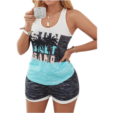 Shein pcs Womens Vacation Style Print Sleeveless Top And Shorts Set Simple Casual