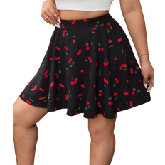 Shein Weite Plusgröße Kirsche Muster Shorts für den täglichen Gebrauch, hawaiianischer Sommerkleiner Kirschendruck kurzer Rock, schön und romantisch, sehr