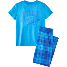 Cat & Jack Boys' 2pc 'Owl' Plaid Short Sleeve Pajama Set Blue