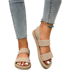 Shein Summer New Fashion Going Out Ladies Sandals Fashion Beige Cross Strap Slippers Beach Hawaiian Style Women Shoes, Beige Women's Flat Sandals