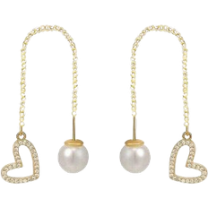 Shein pair Fashionable And Simple Heart Shaped Pearl Ear Thread Earrings