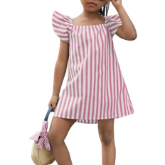 Shein Young Girl Daily Casual Striped Square Neck Dress For And Summer