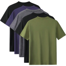 Shein 5pcs/Set Men's Summer Regular Fit Solid Color Basic T-Shirt, Casual Going-Out Clothing