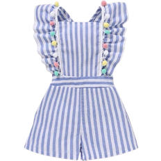 Blåa Playsuits Barnkläder Shein Toddler Girls Striped Ruffle Trim Overall Romper