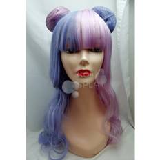 Pink Wigs Handmade Blue Pink Bicolor Wig with Buns
