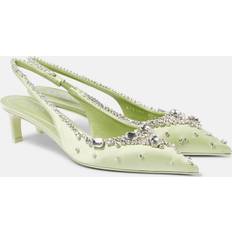 Gucci Green Heels & Pumps Gucci Crystal-Embellished Satin Slingback Pumps - Green