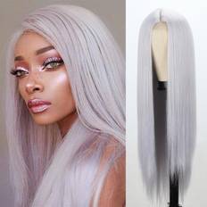 Grey Wigs Xinran Grey Wig For Women Long Grey Straight Middle Part Synthetic Hair Wig