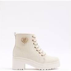Beige Boots Children's Shoes River Island Girls Canvas Heeled Boot - Cream