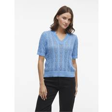 Mesh - Unisex Sweatere Vila Top ViToto New S/S Cable Knit Top - Blå