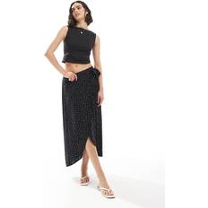 Pieces Wrap Midi Skirt - Black Spot Print