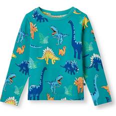 Grøn Bluser & Tunikaer Børnetøj Småfolk Langærmet Bluse Med Dinosaurer - Teal