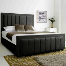 Eleganza Stylus King Size Black Plush Velvet Bed Frame with Lined Headboard and Footboard
