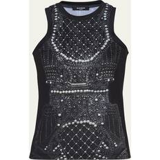 Balmain Dame Tøj Balmain Blød Tanktop Med Falsk Broderiprint - Sort