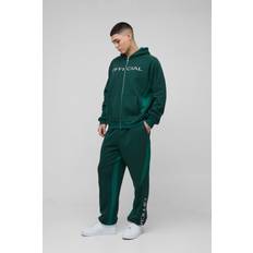 Green - Men Suits boohooMAN Mens Oversized Colour Block Official Embroidered Zip Through Tracksuit - Green