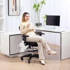 Black Office Chairs Homcom Drafting Stool with Adjustable Armrest Office Chair